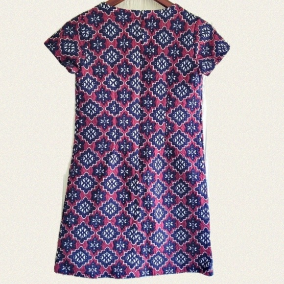 LOFT Jacquard Shift Dress. Navy - Burgundy Textured Fabric. EUC - Picture 6 of 10